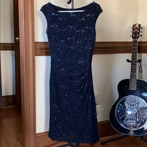 Midnight blue sequined pencil dress, size 2